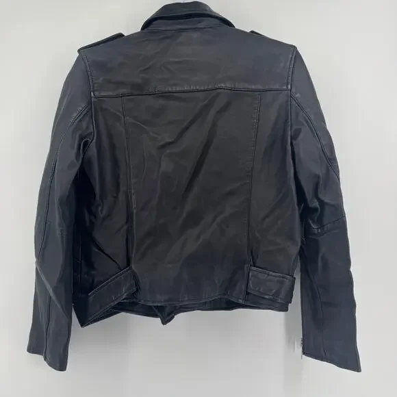 ALLSAINTS Balfern Leather Biker Jacket Size 8 NWT $619 Sheep Moto Belted - Picture 8 of 9